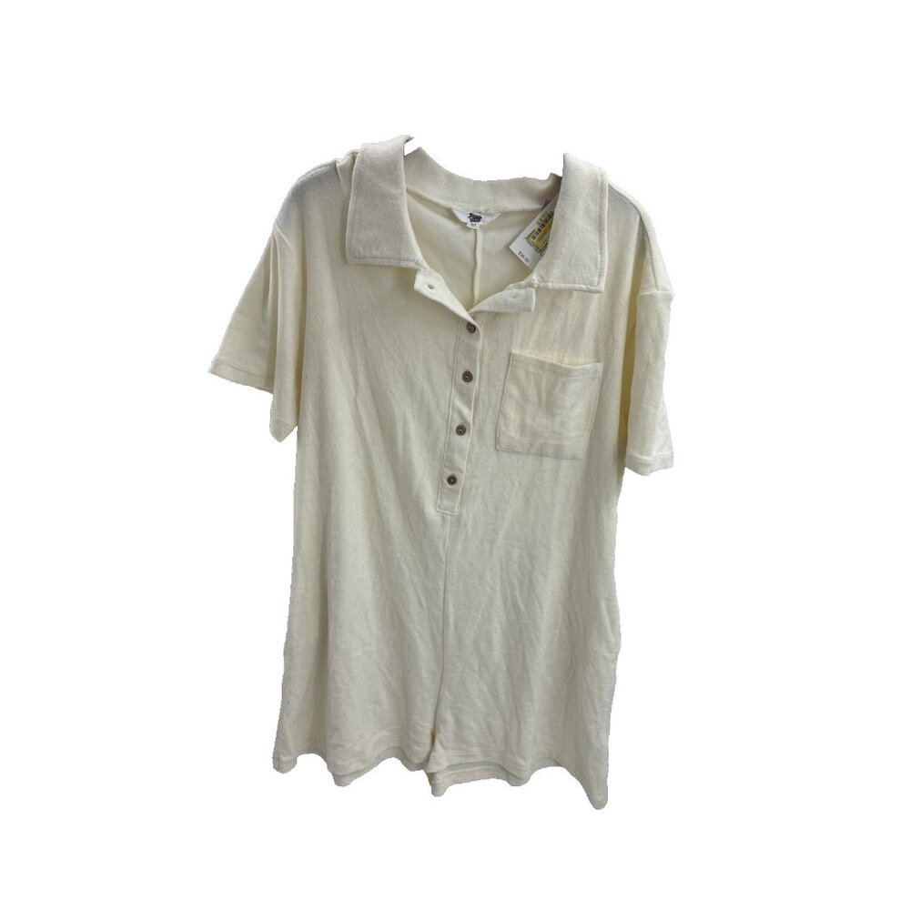 Ascot and Hart Womens Size M Romper Ivory Short Sleeve Button Front Top